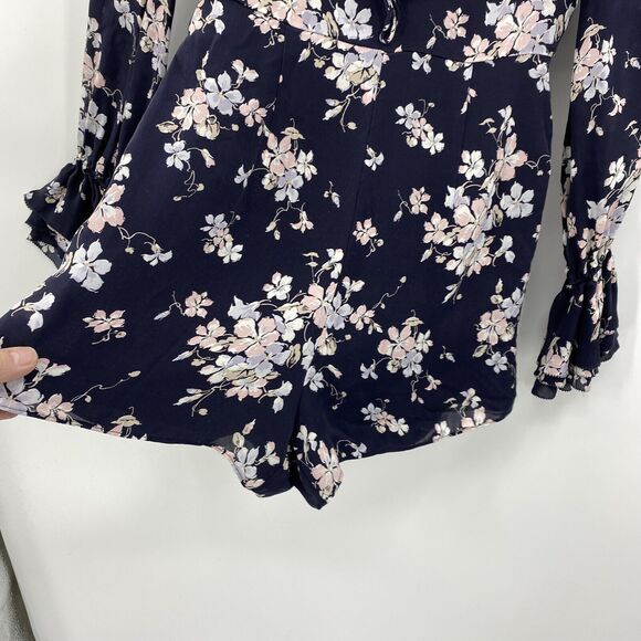 Intermix Silk Romper size 2 Thali Floral Navy Balloon Sleeve V-neck Romantic - Picture 4 of 11